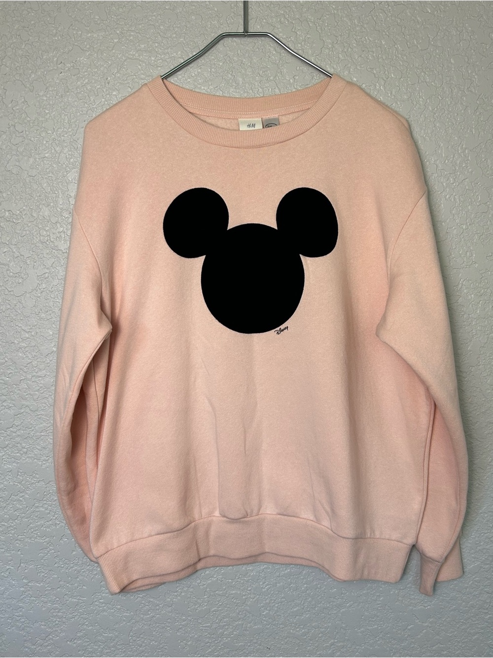 H&M Disney Light Pink Crewneck Sweatshirt with Black Mickey Graphic